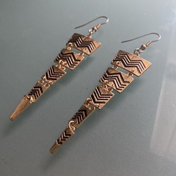 Gold and Black Aztec Drop Earrings - Picture 6 of 7